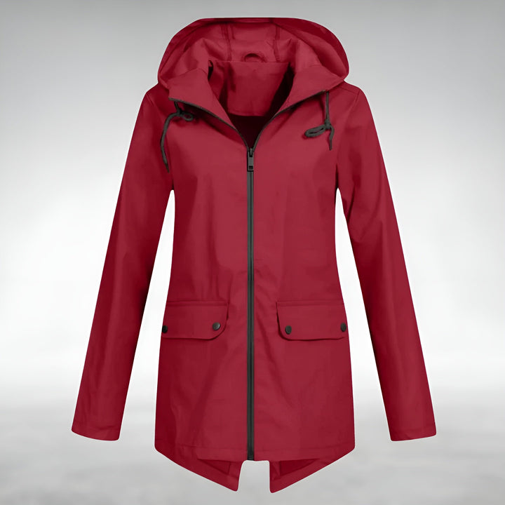 Detailsicht der wasserdichten Damen Kapuzenjacke mit Tunnelzug an der Taille