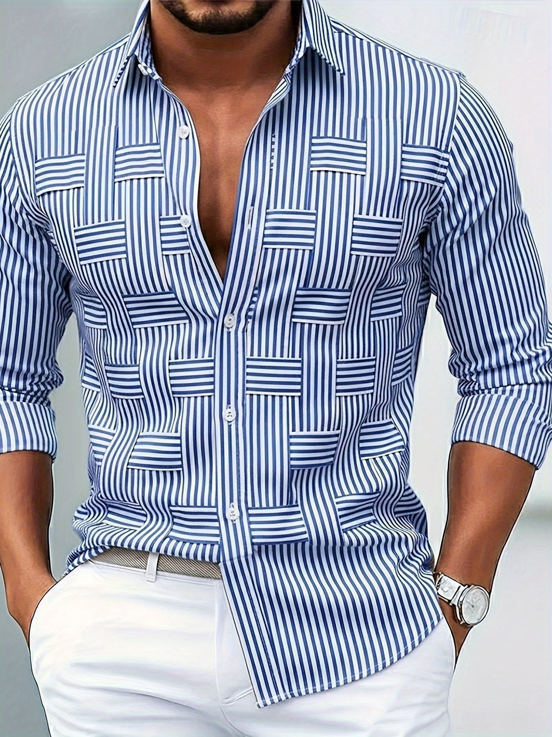 Lässiges Herren Retro Langarm-Streifenhemd für zeitlosen Stil. Vielseitig für Frühling & Herbst.