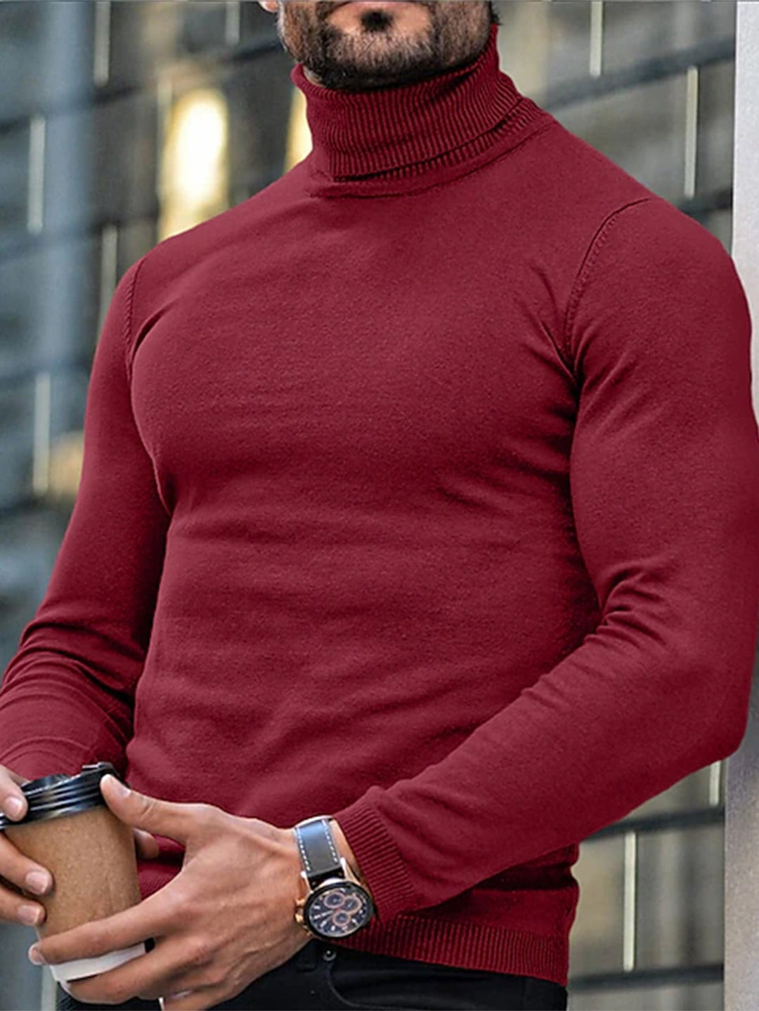 Herren Rollkragenpullover in Weinrot für elegante Freizeit-Outfits