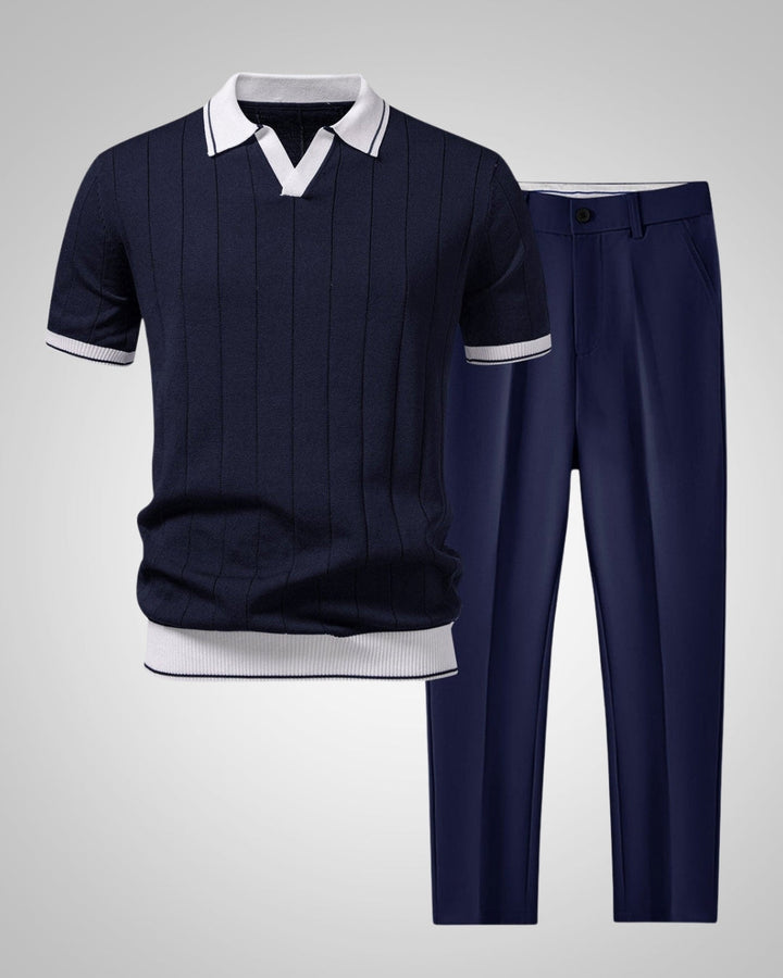 Elegantes Strickpolo-Hosen-Set für Herren. Stilvoller Zweiteiler für modische Männeroutfits.