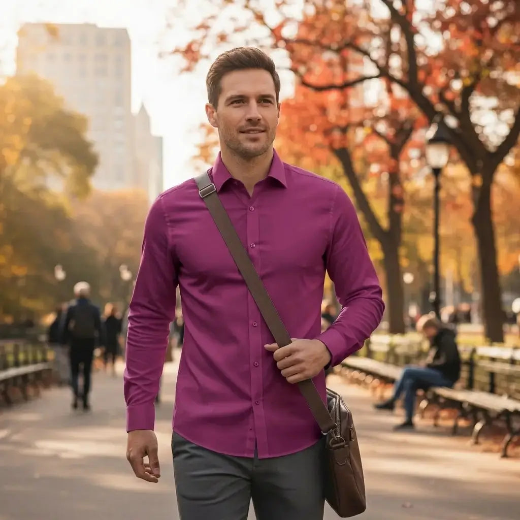 Hellviolett - Herrenhemd mit Stretch, Atmungsaktivem Stoff und Knitterarmem Finish für den Herbst