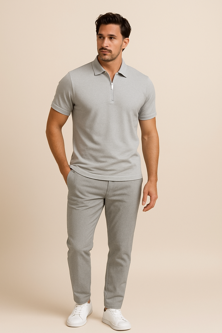 Atmungsaktives Herren Poloshirt Slim Fit mit modernem Reißverschluss in Sommerfarbe