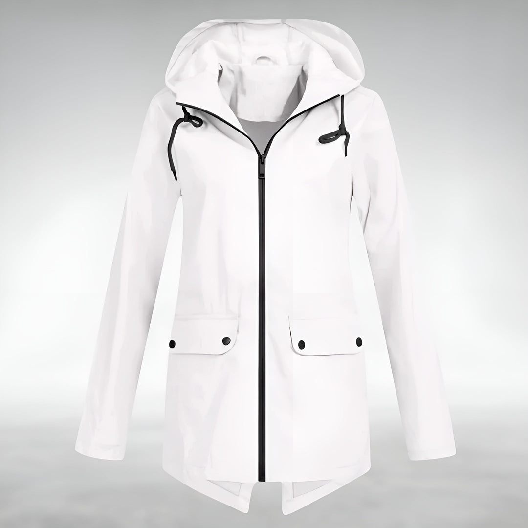 Beige Damen Regenjacke mit versiegelten Nähten und verstellbarer Kapuze