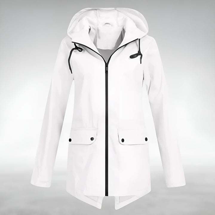 Beige Damen Regenjacke mit versiegelten Nähten und verstellbarer Kapuze