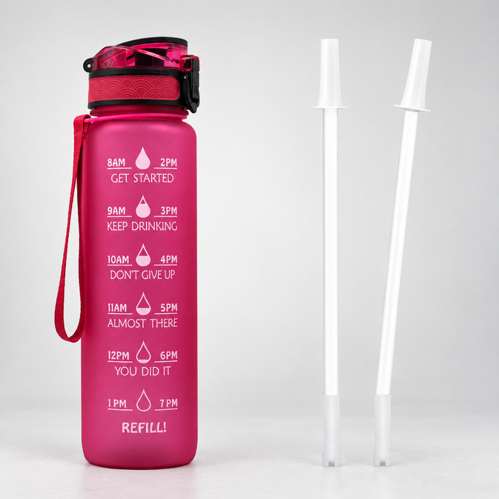 Aktive Lifestyle Wasserflasche 1L, Tritan, BPA-frei, mit Trinkzeitleiste, hält hydriert beim Sport.