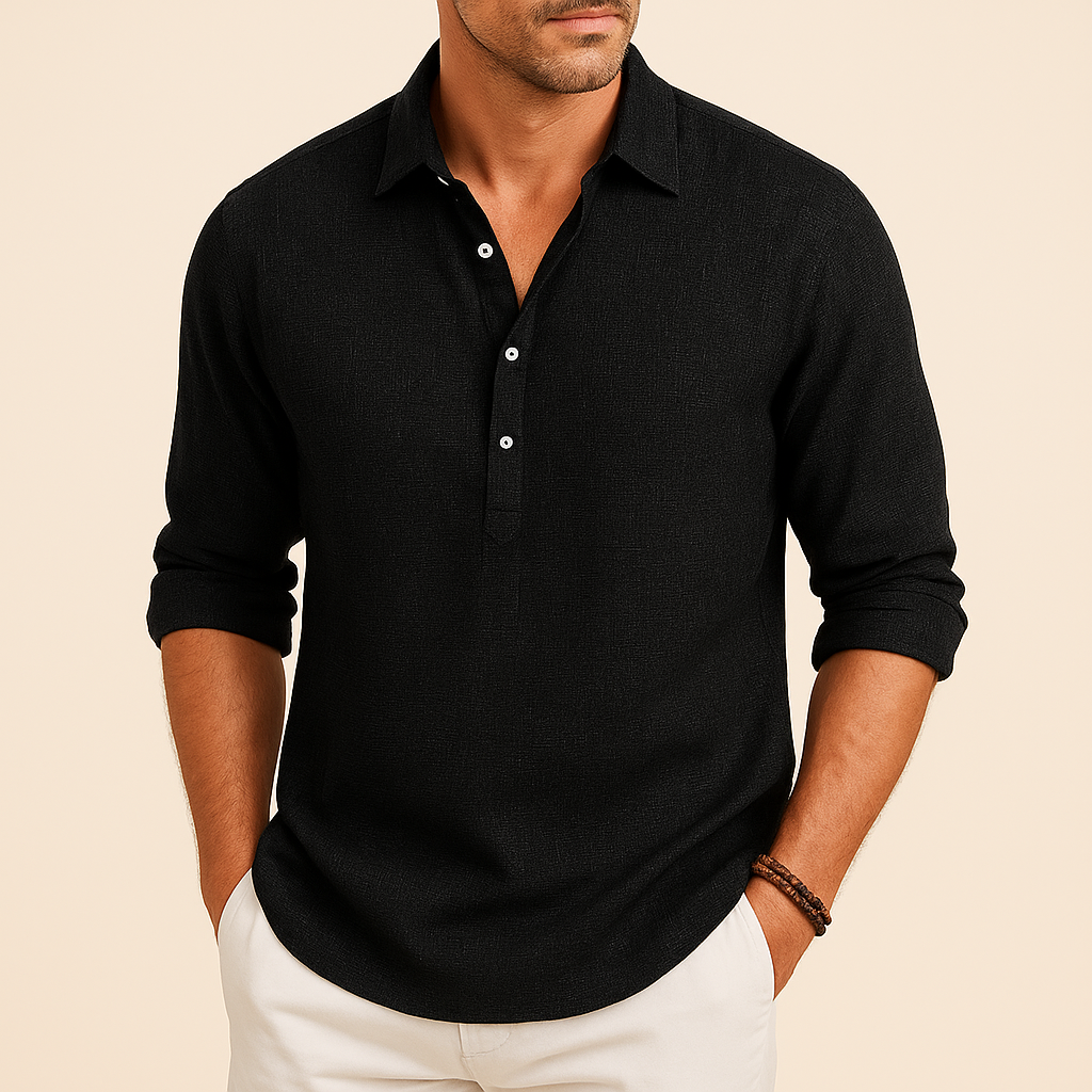 Weiches, bequemes Herren Langarm Henley Poloshirt in Marineblau, klassisches Design, perfekt für Freizeit.