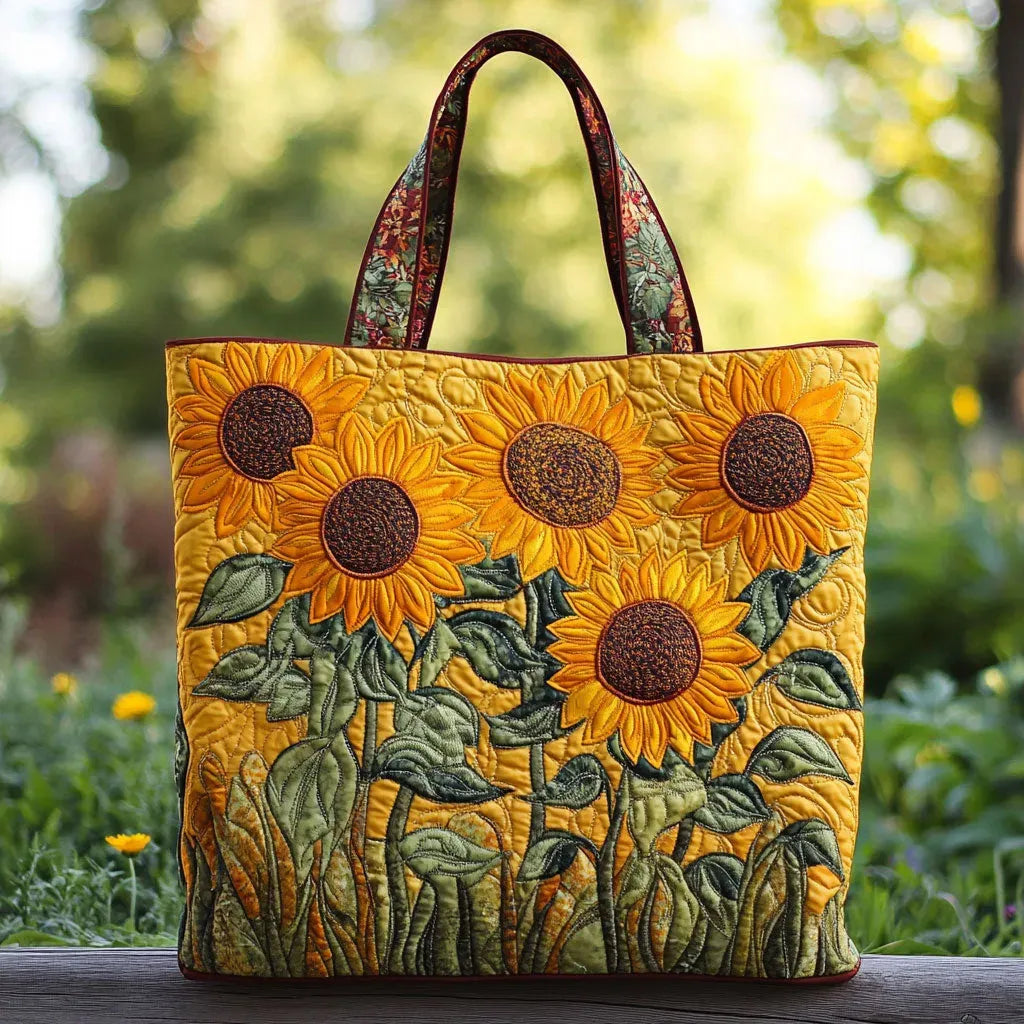 Gepolsterte Damen Tragetasche mit Sonnenblumen Motiv in leuchtendem Gelb