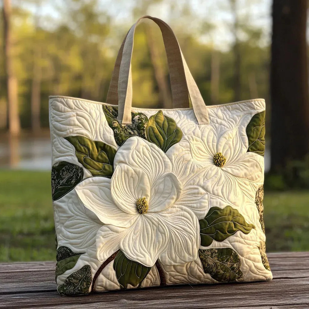 Damen gepolsterte Tote-Tasche mit floralem Muster auf Holztisch