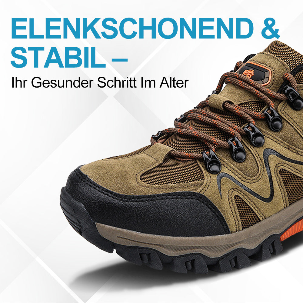 Ein Paar komfortable Herren Wanderschuhe, sportlich und atmungsaktiv, perfekt für lange Touren.