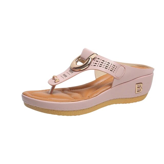 Orthopädische Damensandalen von oben fotografiert, Zehentrenner Design