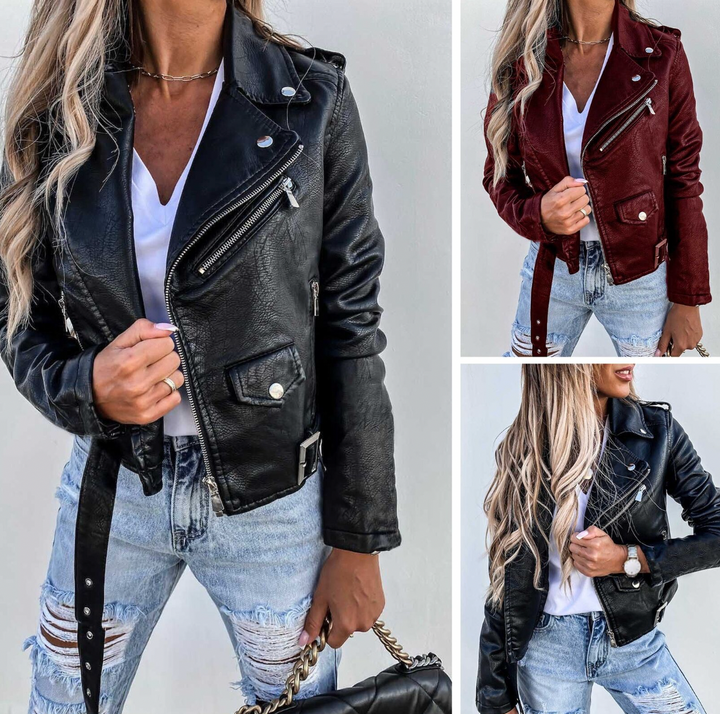 Damen Jacke mit Moto-Reißverschluss, Schwarz, Elegant