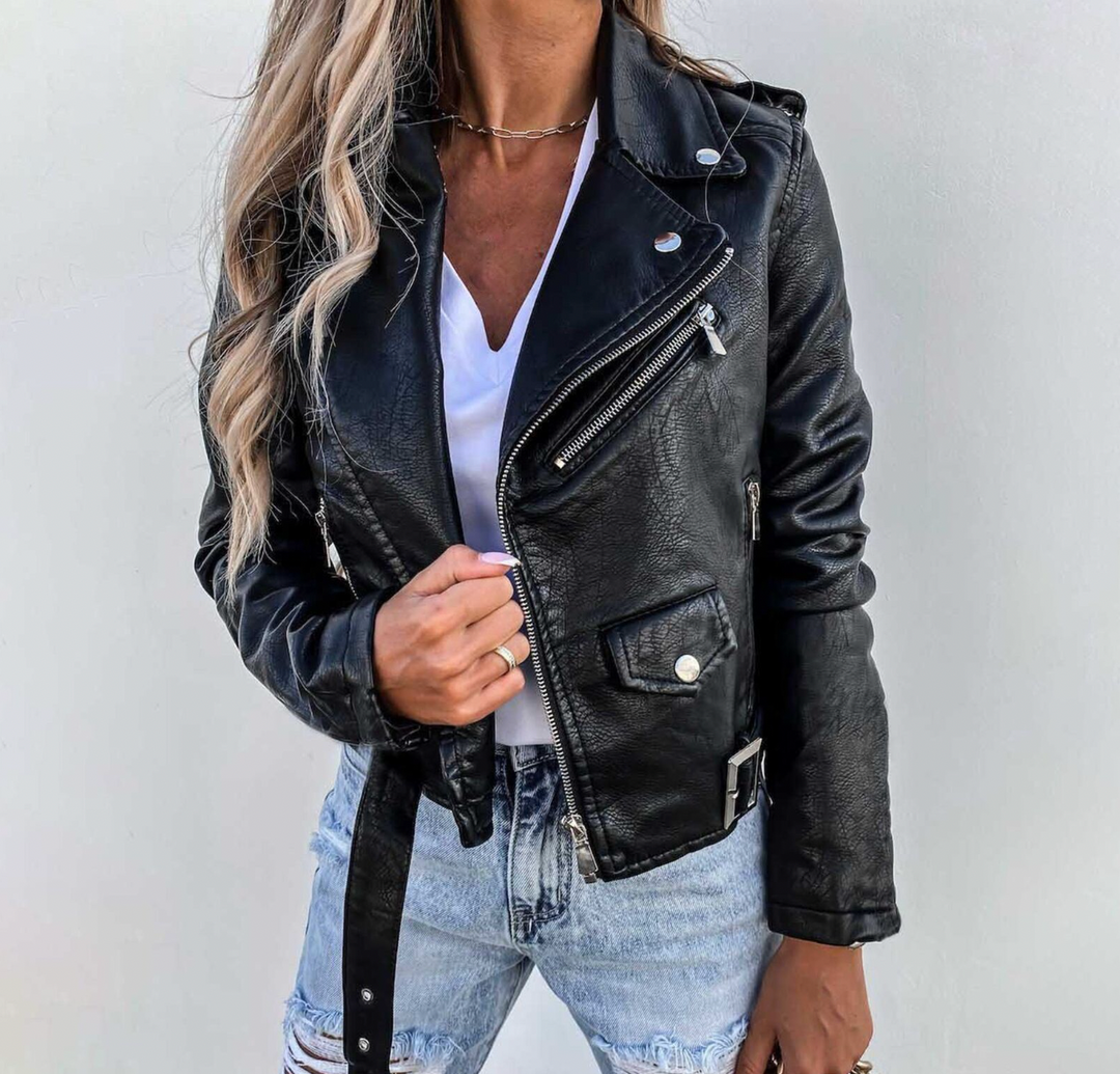 Damen Jacke mit Moto-Reißverschluss, Schwarz, Elegant