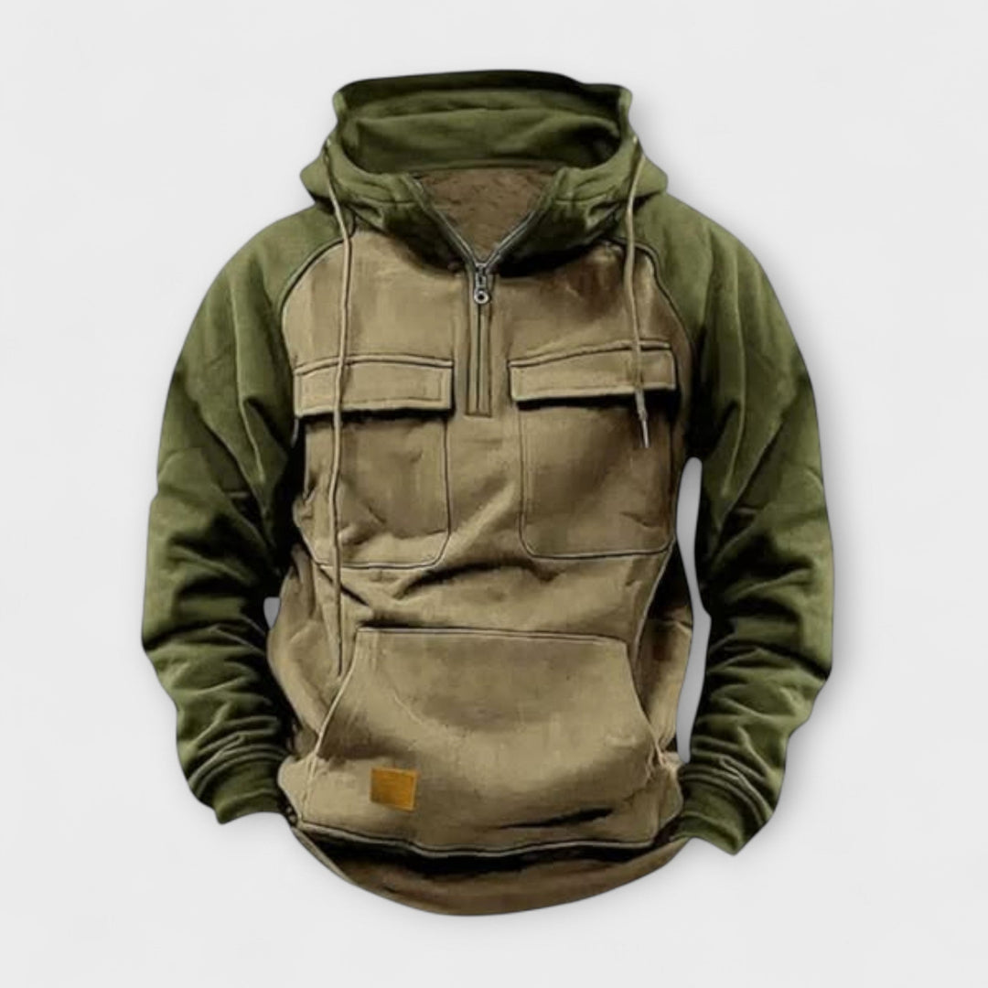 Herren Outdoor Kapuzenjacke mit halbem Reißverschluss in Detailansicht