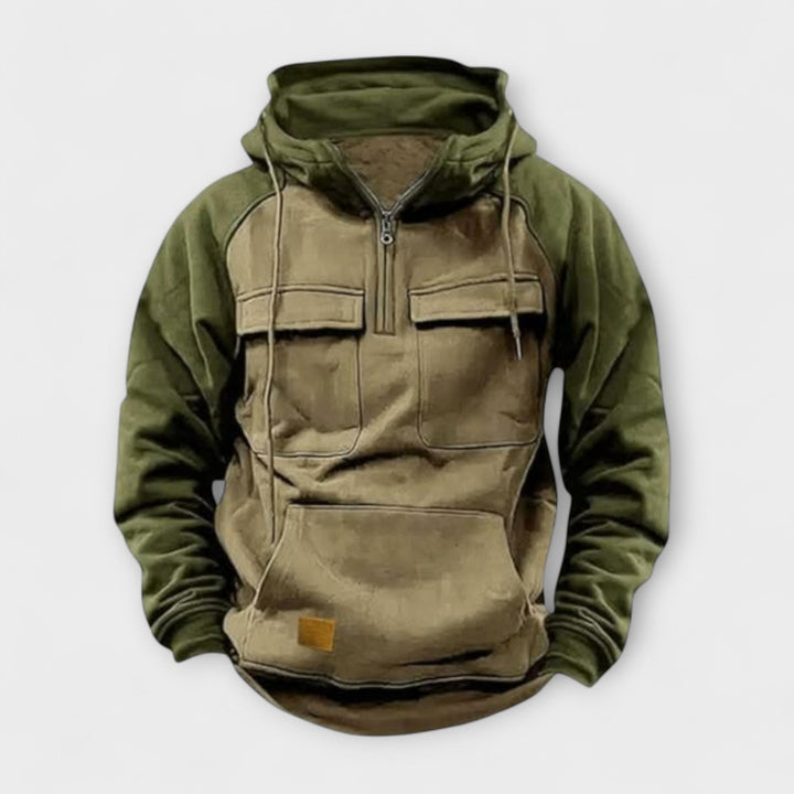 Herren Outdoor Kapuzenjacke mit halbem Reißverschluss in Detailansicht