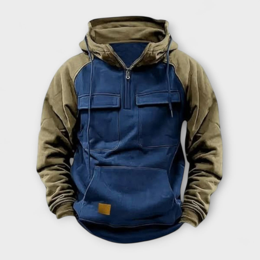 Blaue Herren Outdoor Kapuzenjacke mit Kordelzug und Brusttaschen