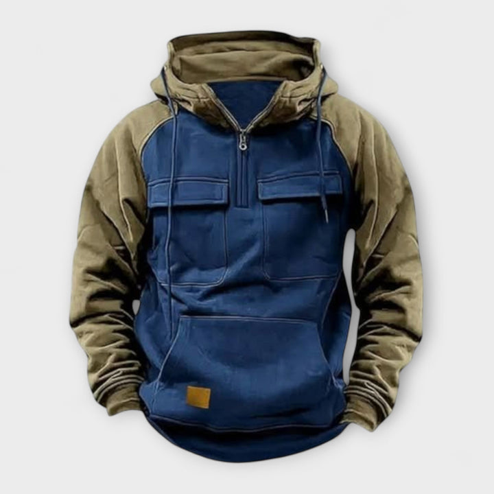 Blaue Herren Outdoor Kapuzenjacke mit Kordelzug und Brusttaschen