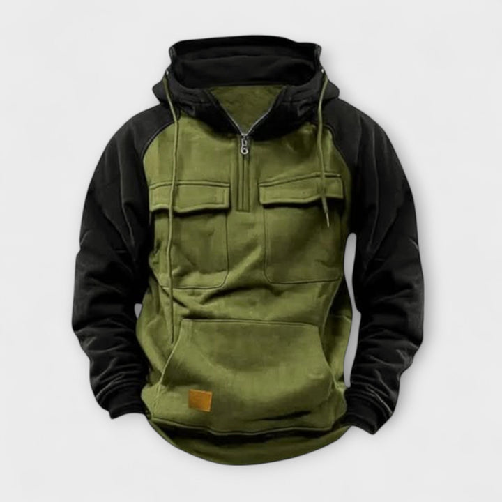 Grüne Herren Outdoor Kapuzenjacke mit halbem Reißverschluss und Taschen