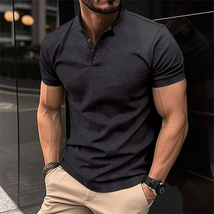 Rückansicht des eleganten Glanzschnitt Herren Polo-Shirt in schlanker Passform