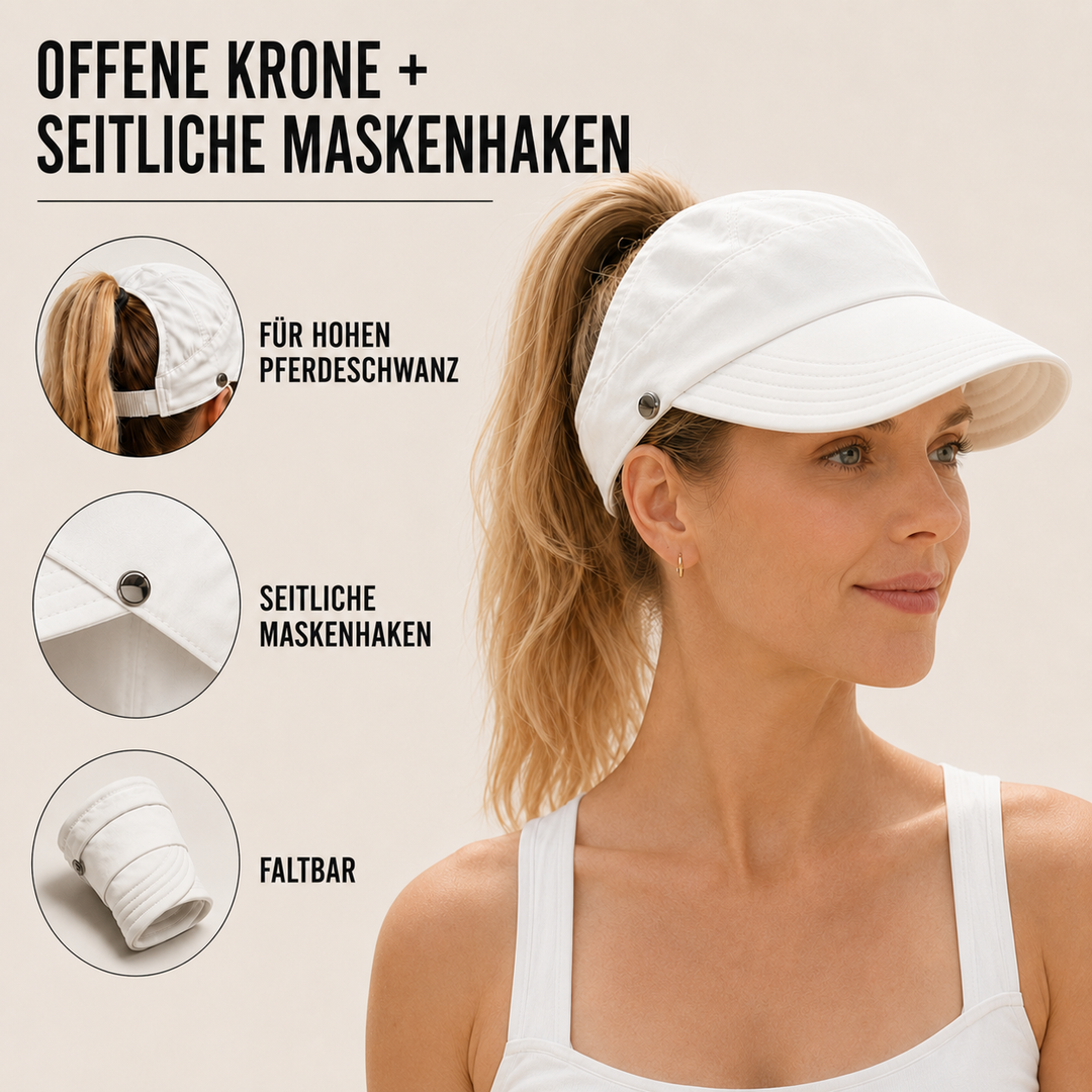Damen Sommerhut mit offener Krone für den Strand, ideal mit Pferdeschwanz