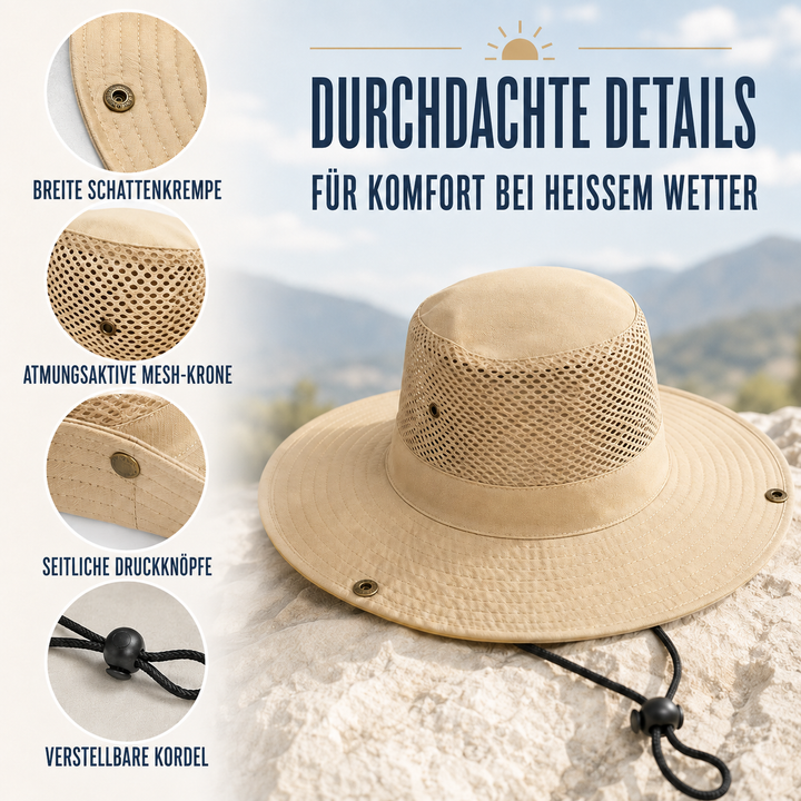 Faltbarer Sonnenhut mit breiter Krempe, ideal zum Reisen und Verstauen