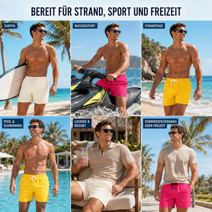 Stylische Aqualuxe Strandshorts für Herren, schnelltrocknend, perfekt für Pool, Strand und warme Tage.
