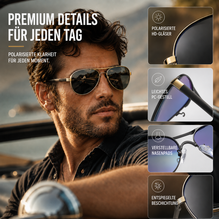 Klassische Piloten-Sonnenbrille für Damen und Herren im Detail