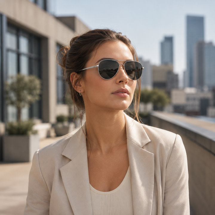 Unisex Fliegerbrille präsentiert auf einem neutralen Hintergrund