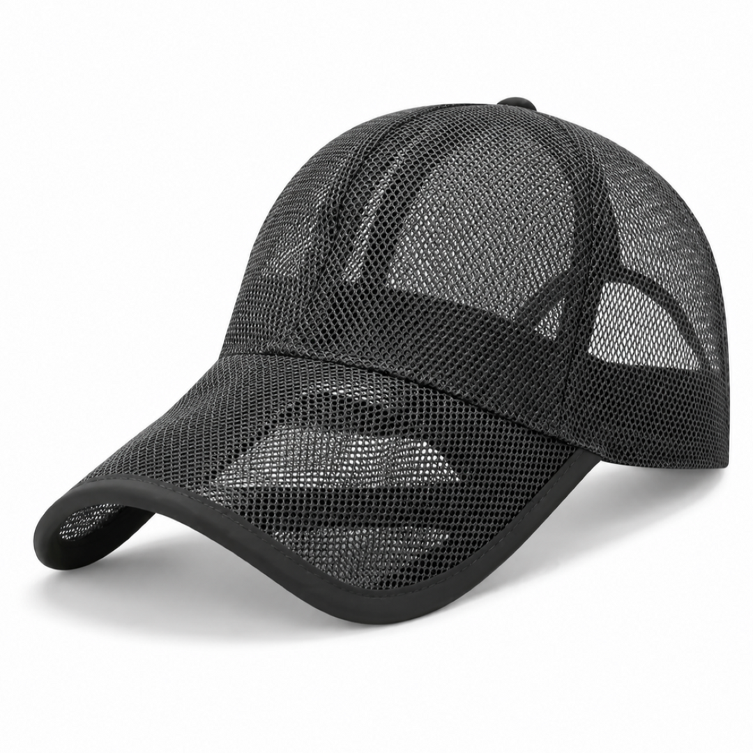 Dunkelgraue Baseballkappe komplett aus atmungsaktivem Netzgewebe