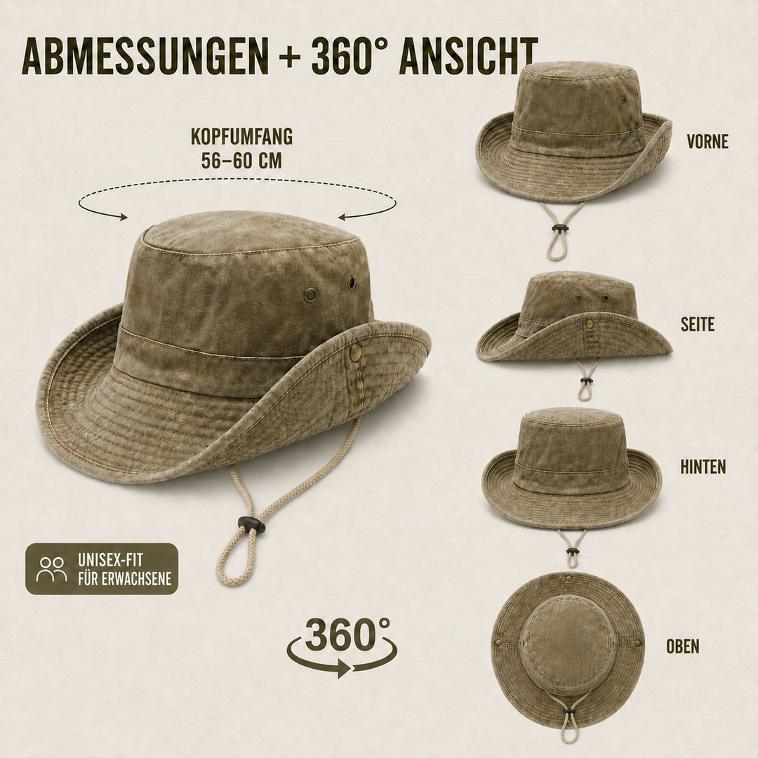 Leichter Wanderhut mit breiter Krempe im Detail gezeigt
