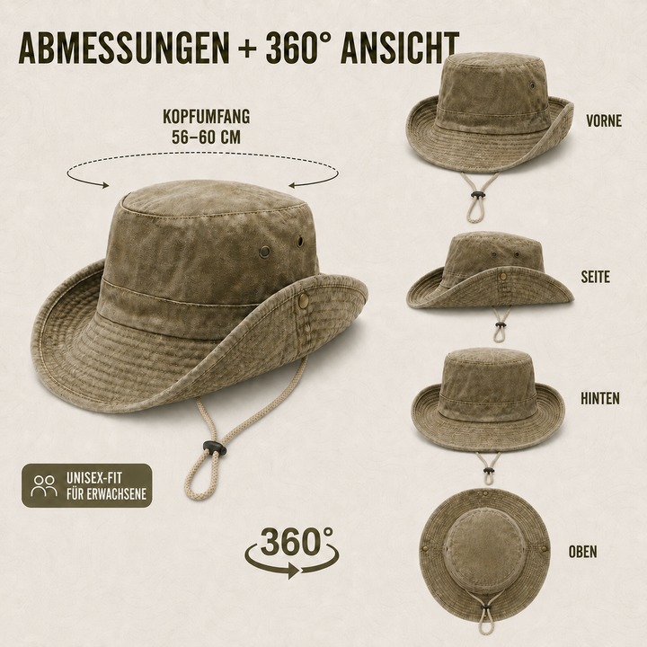 Leichter Wanderhut mit breiter Krempe im Detail gezeigt