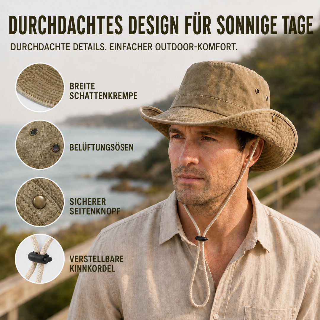 Unisex Outdoor-Hut mit breiter Krempe und UV-Sonnenschutz in Beige