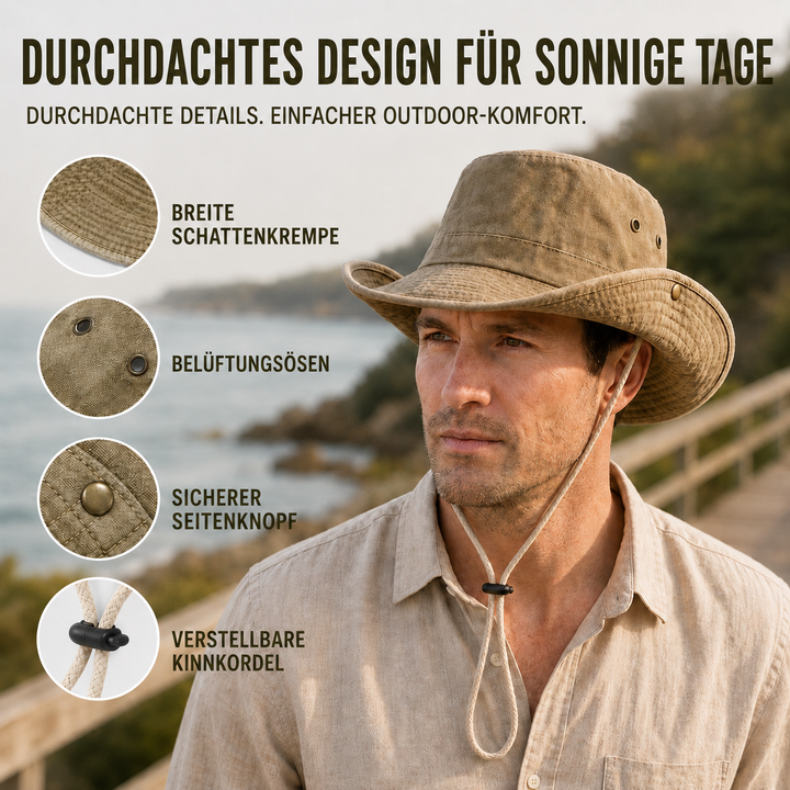 Unisex Outdoor-Hut mit breiter Krempe und UV-Sonnenschutz in Beige
