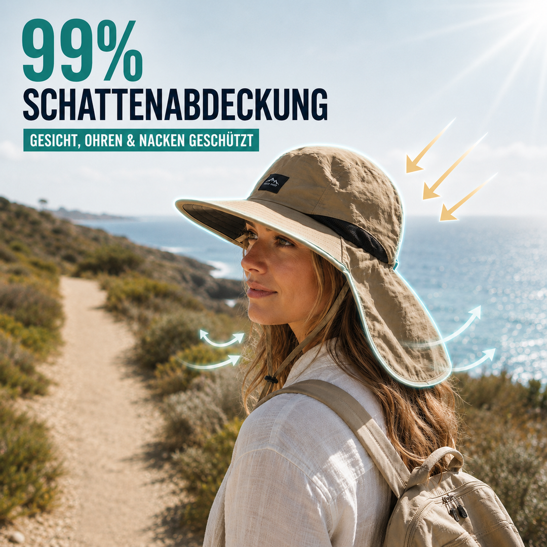 Leichter atmungsaktiver Sommerhut mit Nackenschutz, perfekt für heiße Outdoor-Tage.