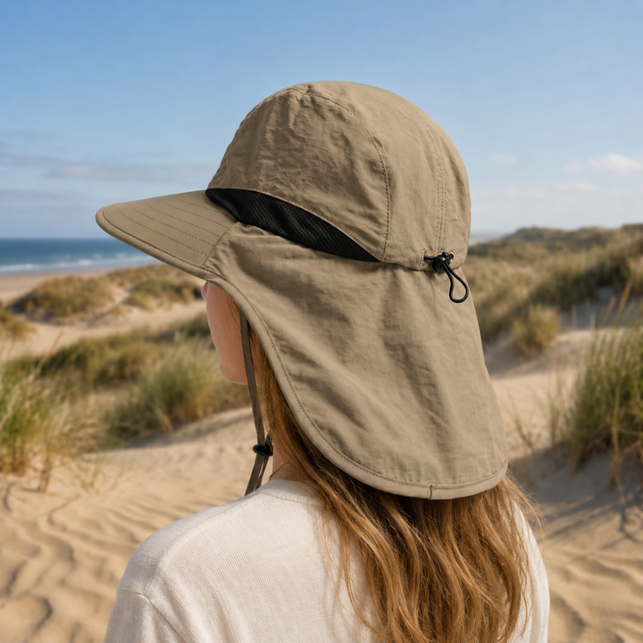 Schnelltrocknender Sonnenhut mit Nackenschutz & UV-Schutz, perfekt für Wassersport & Outdoor.