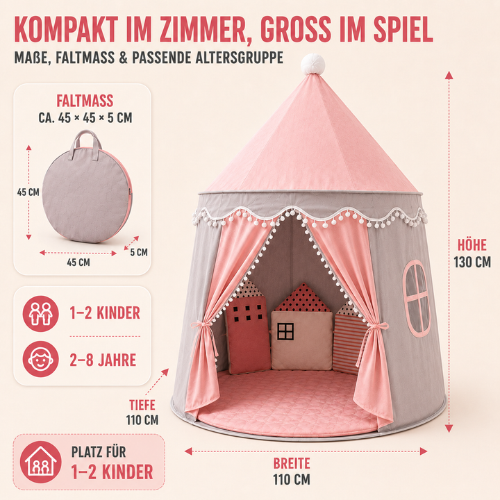Weiches Spielzelt Schloss aus Baumwolle/Peachcloth für Kinder, faltbar fürs Kinderzimmer.