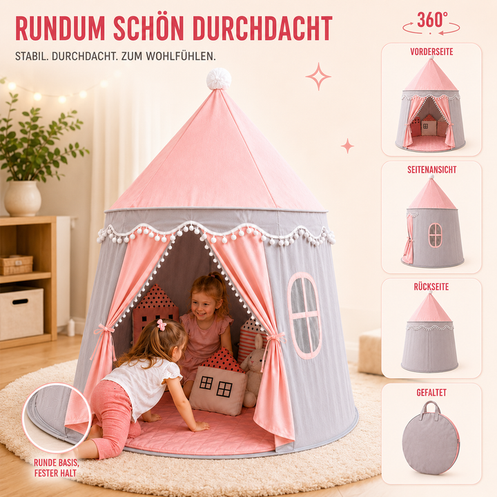 Das perfekte Kindergeschenk: Faltbares Spielzelt Schloss für drinnen, fördert Rollenspiel.