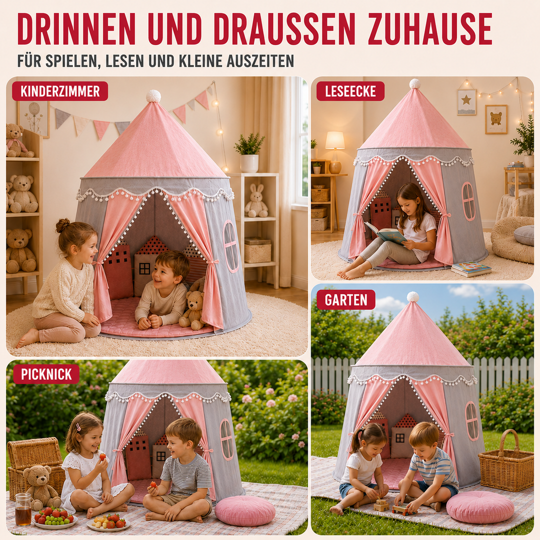 Robustes Kinderzimmer Spielzelt in Schloss-Form, fördert Kreativität und Rollenspiele, aus Baumwolle.