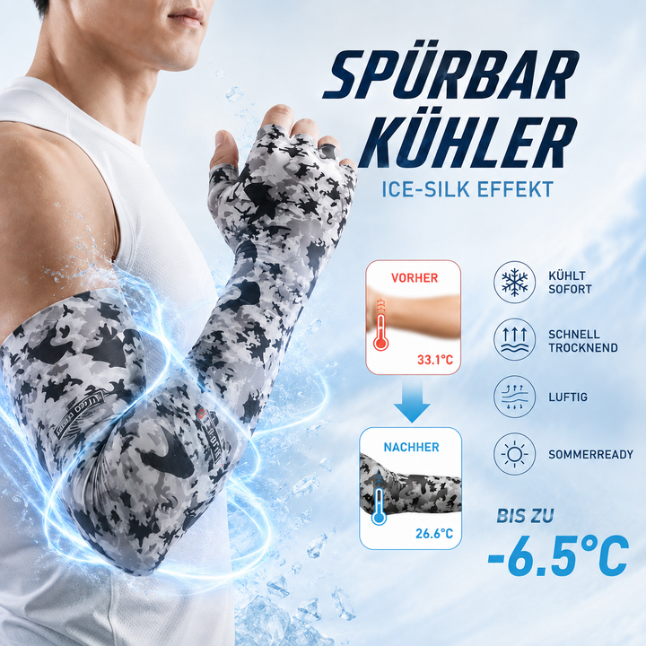 Sonnenschutz Armlinge in weiß für Damen und Herren beim Laufen