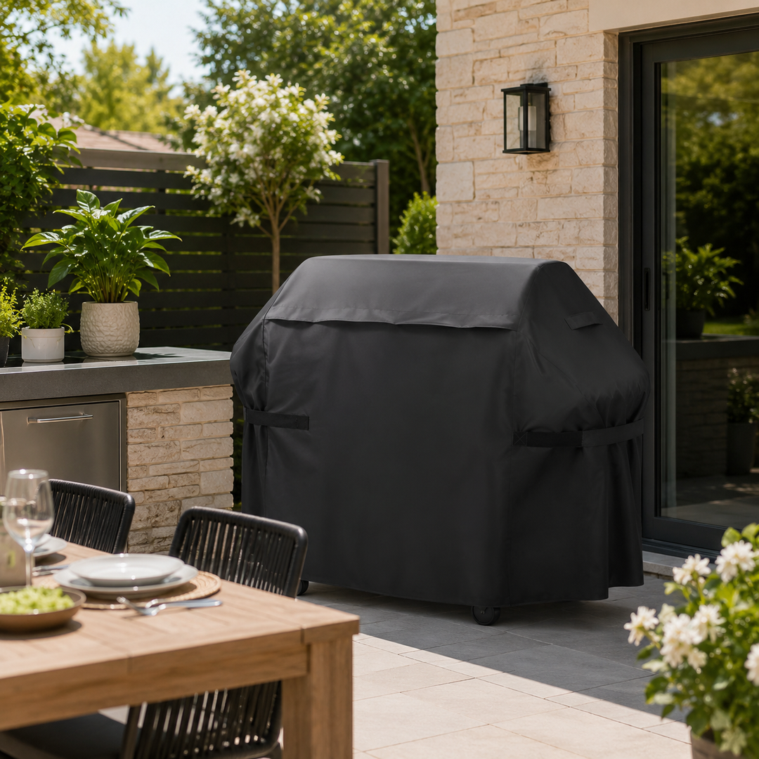 Strapazierfähige Grillabdeckung für Gasgrill, schützt vor Regen, UV-Strahlung und Schmutz draußen.