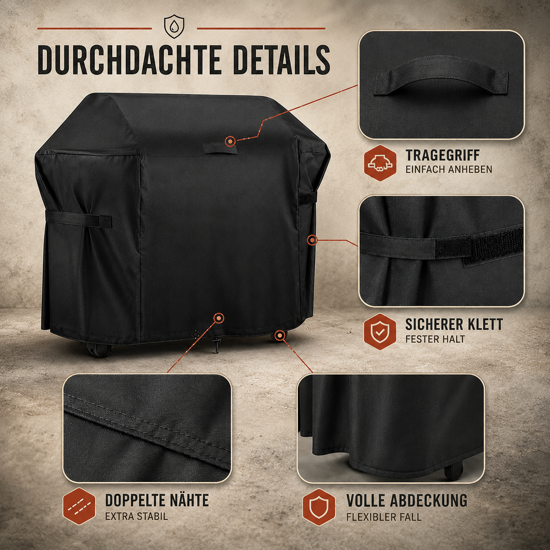 Premium Outdoor-Grillabdeckung für Gasgrills, robuste Schutzhülle aus reißfestem Oxford-Gewebe.