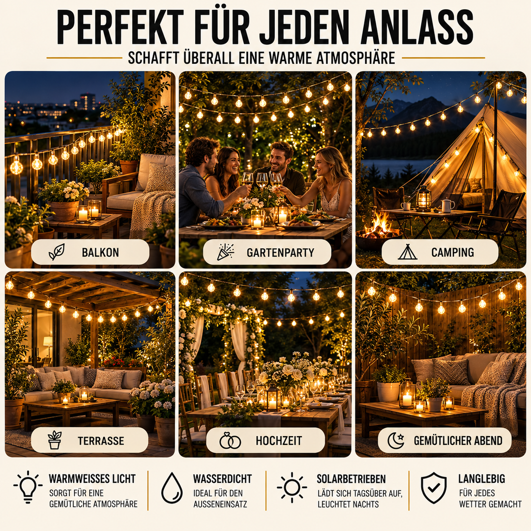 Wasserdichte Solarlichterkette für den Balkon, ideal als gemütliche Balkonbeleuchtung