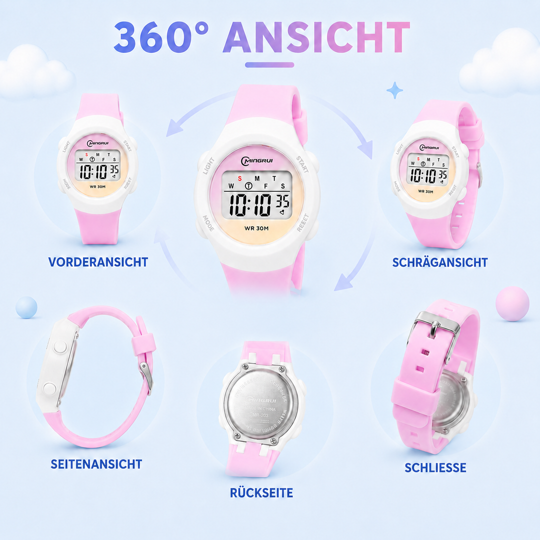 Kinder-Sportuhr mit komfortablem Silikonarmband und Stoppuhr-Funktion