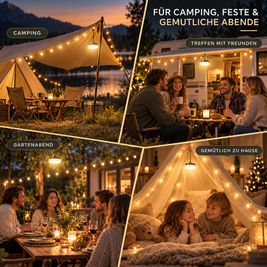 Stimmungsvolle Gartenbeleuchtung durch flexible LED Lichterkette aufgerollt