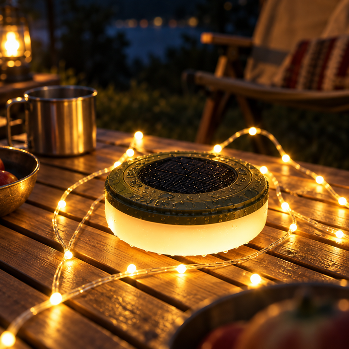 Bedienfeld der Campinglaterne zur Steuerung von Lichtmodi