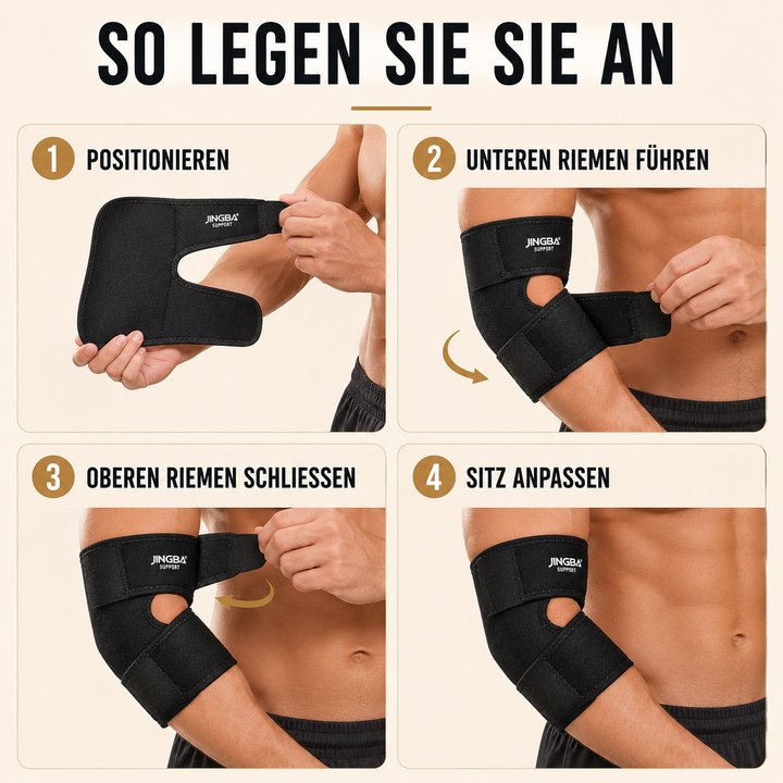 Elbriq Bandage lindert Schmerzen bei Arthritis und Zerrungen im Ellbogenbereich