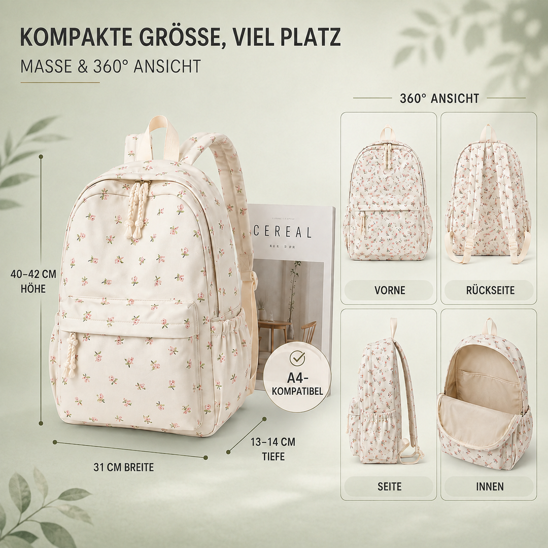 Grafische Übersicht der Rucksack Masse und Innenfächer