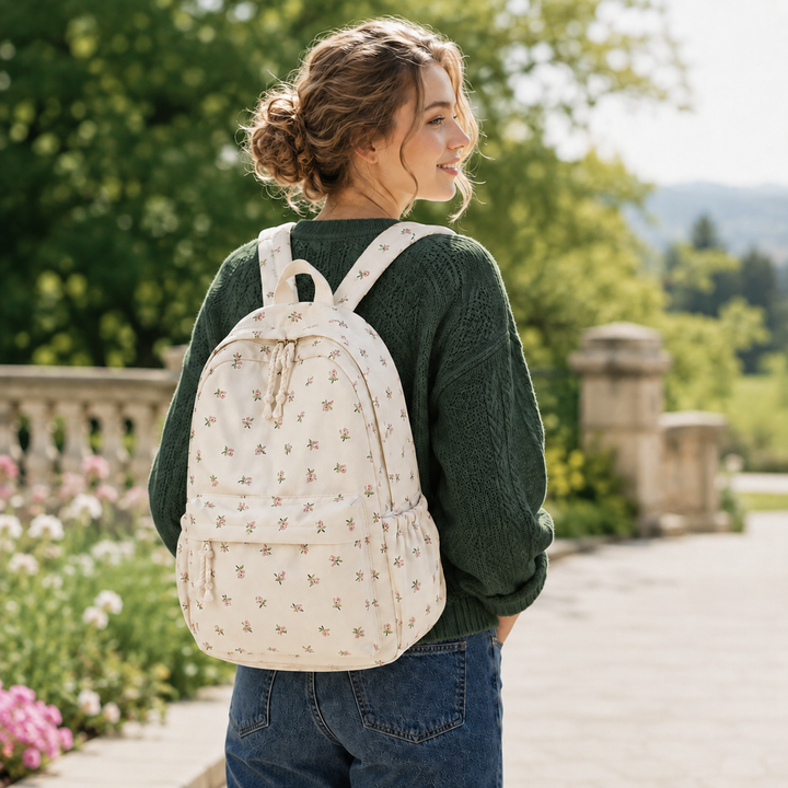 Komplette Ausstattung des Damen Schulrucksacks in der Übersicht