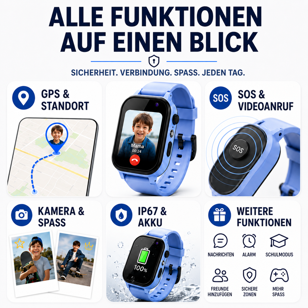 GPS Tracker Uhr für Kinder mit Telefonfunktion und Kameraansicht