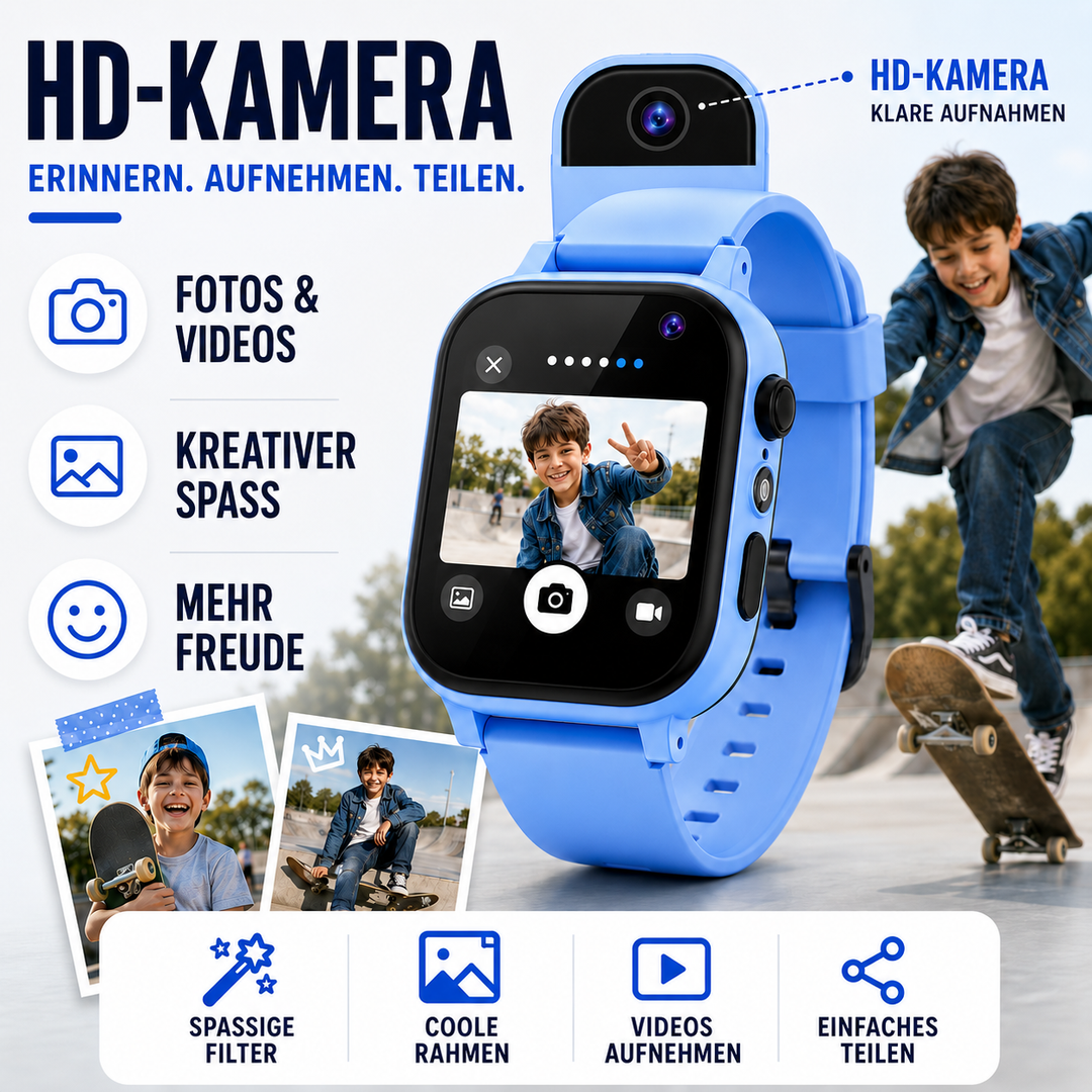 GPS Kinder-Smartwatch mit Kamera in bunten Farben und Touch-Display