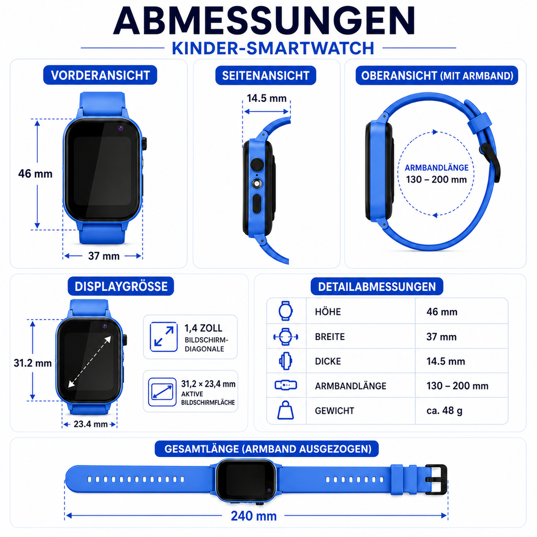 Kinder-Smartwatch mit GPS und Kamera, Nahaufnahme des Displays